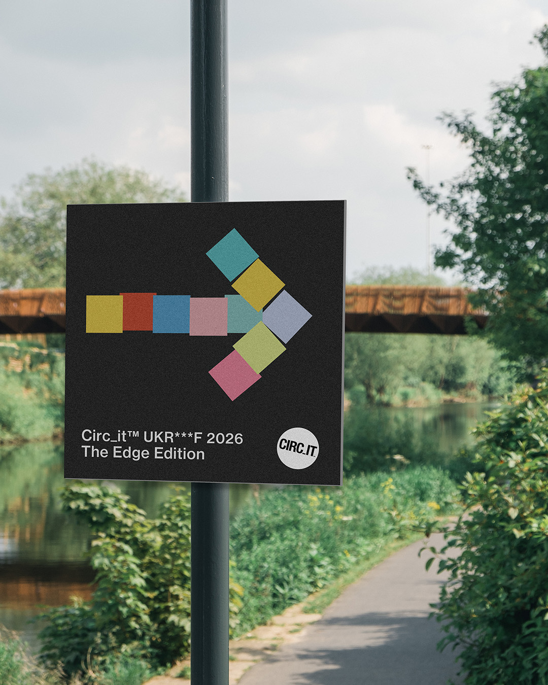 Banner over bridge with text Hack the System